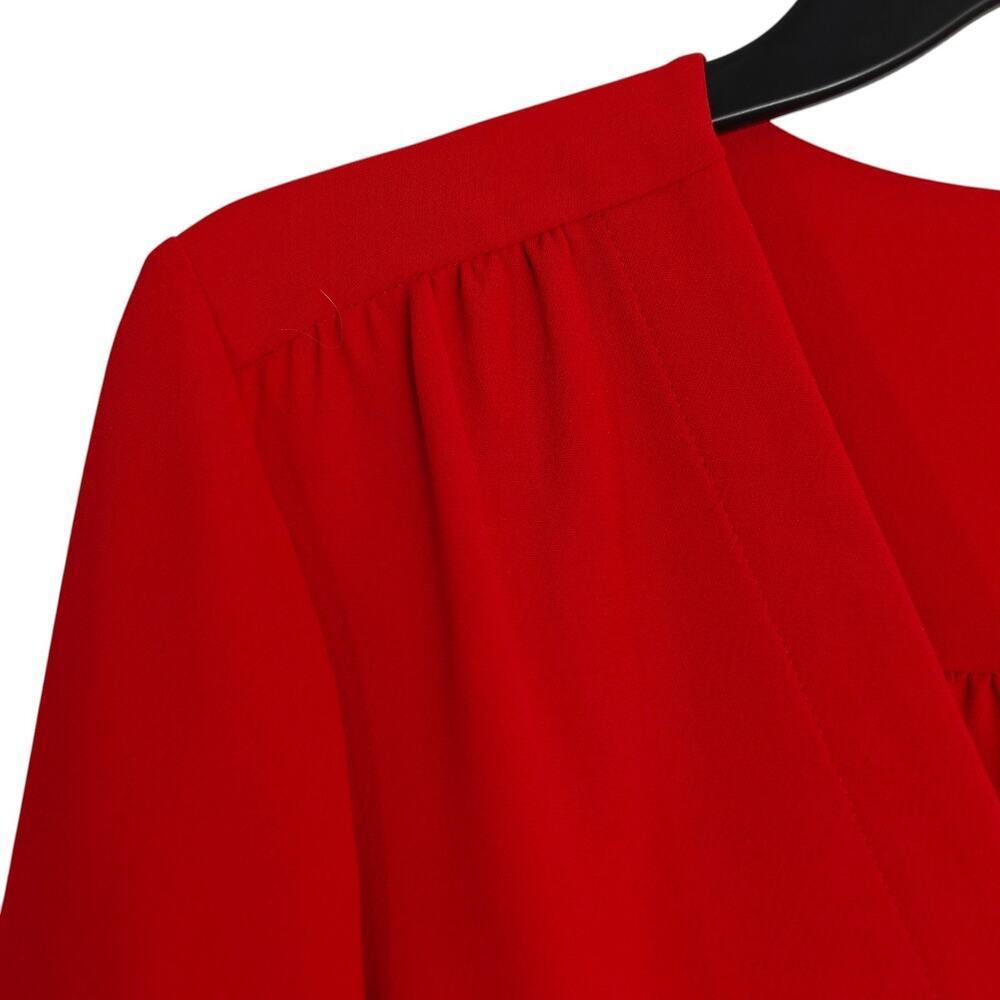 Kate Spade Tie Waist Faux Wrap Dress Size 10 Red Long Sleeves Festive Holiday - Picture 4 of 15